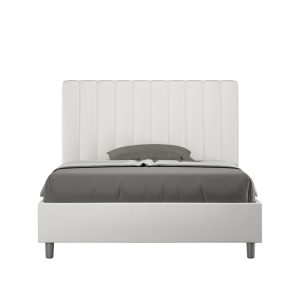 Letto matrimoniale francese senza rete imbottito 140x190 similpelle bianco Agueda