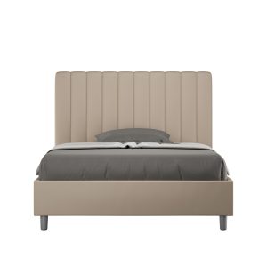 Letto matrimoniale francese senza rete imbottito 140x190 similpelle tortora Agueda
