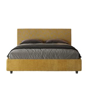 Letto matrimoniale contenitore doppia alzata imbottito 160x210 tessuto Era 6 giallo Arla