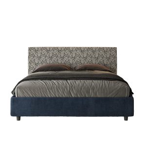 Letto matrimoniale contenitore doppia alzata imbottito 160x210 tessuto Era 9 blu Arla