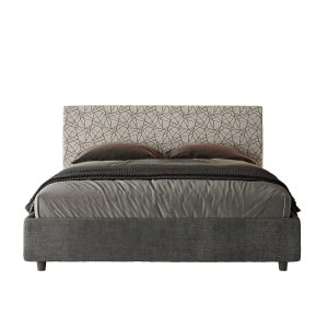 Letto matrimoniale contenitore doppia alzata imbottito 160x210 tessuto Era 2 grigio Arla