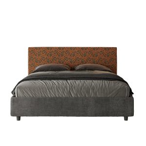Letto matrimoniale contenitore doppia alzata imbottito 160x210 tessuto Era 4 arancio Arla
