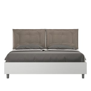 Letto matrimoniale senza rete 160x190 bianco frassino cuscini similpelle cappuccino Egos Annalisa