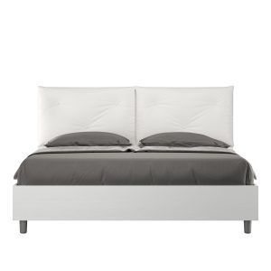 Letto matrimoniale senza rete 160x190 bianco frassino cuscini similpelle bianco Egos Appia