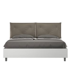 Letto matrimoniale senza rete 160x190 bianco frassino cuscini similpelle cappuccino Egos Appia