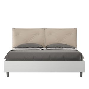Letto matrimoniale senza rete 160x190 bianco frassino cuscini similpelle tortora Egos Appia