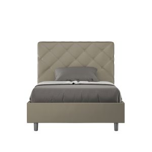 Letto una piazza e mezza contenitore imbottito 130x190 similpelle cappuccino Priya
