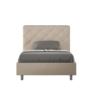 Letto una piazza e mezza contenitore imbottito 130x190 similpelle tortora Priya
