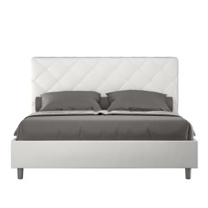 Letto matrimoniale king size contenitore imbottito 170x210 similpelle bianco Priya