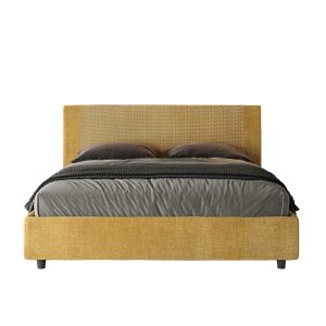 Letto matrimoniale contenitore doppia alzata imbottito 160x210 tessuto Labirinto 6 giallo Rosal