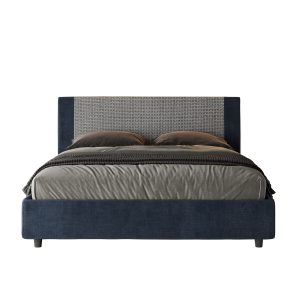 Letto matrimoniale contenitore doppia alzata imbottito 160x210 tessuto Labirinto 9 blu Rosal