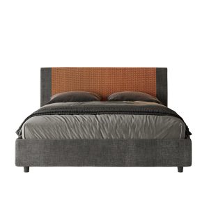 Letto matrimoniale contenitore doppia alzata imbottito 160x210 tessuto Labirinto 4 arancio Rosal