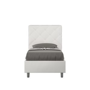 Letto singolo con rete imbottito 90x200 similpelle bianco Priya