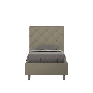 Letto singolo con rete imbottito 90x200 similpelle cappuccino Priya