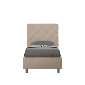 Letto singolo con rete imbottito 90x200 similpelle tortora Priya