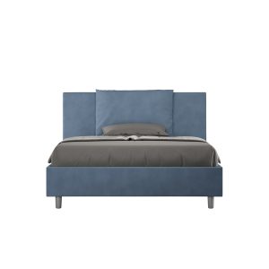 Letto queen size contenitore imbottito 150x210 microfibra blu Antea