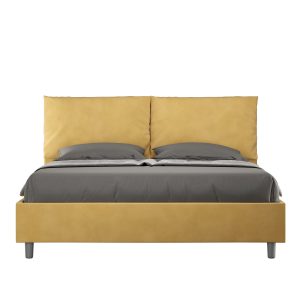 Letto matrimoniale contenitore doppia alzata imbottito 160x210 microfibra ocra Antea