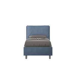Letto singolo contenitore imbottito 80x200 microfibra blu Antea