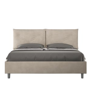 Letto matrimoniale contenitore doppia alzata imbottito 160x210 microfibra sabbia Appia