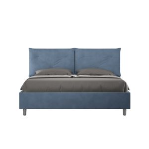 Letto matrimoniale contenitore doppia alzata imbottito 160x210 microfibra blu Appia