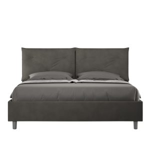 Letto matrimoniale contenitore doppia alzata imbottito 160x210 microfibra grigio Appia