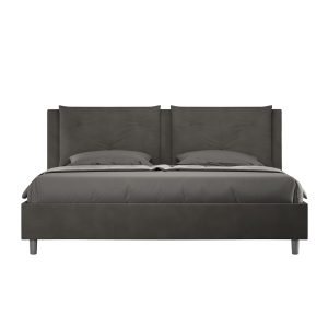 Letto matrimoniale king size contenitore imbottito 170x210 microfibra grigio Appia