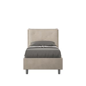 Letto singolo contenitore imbottito 80x190 microfibra sabbia Appia