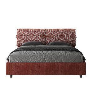 Letto matrimoniale contenitore imbottito 160x210 tessuto Agata 4 bordeaux Mados