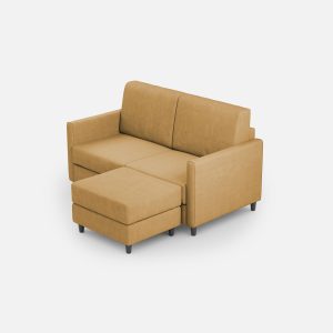 Divano Karay 2 posti (due sedute da 60cm) + pouf misure esterne L.138 P.155 colore ocra