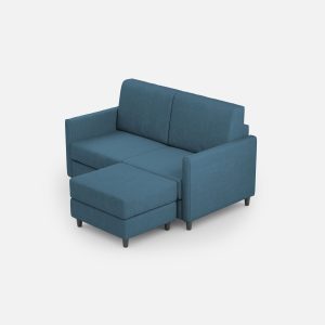 Divano Karay 2 posti (due sedute da 60cm) + pouf misure esterne L.138 P.155 colore avio