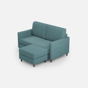 Divano Karay 2 posti (due sedute da 60cm) + pouf misure esterne L.138 P.155 colore petrolio