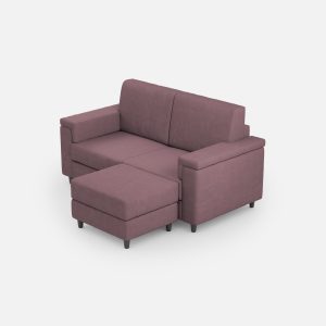 Divano Marrak 2 posti (due sedute da 60cm) + pouf misure esterne L.148 P.155 colore prugna
