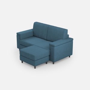 Divano Marrak 2 posti (due sedute da 60cm) + pouf misure esterne L.148 P.155 colore avio