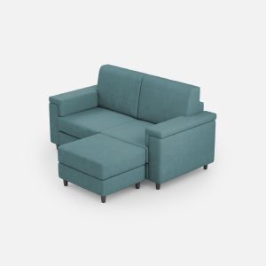 Divano Marrak 2 posti (due sedute da 60cm) + pouf misure esterne L.148 P.155 colore petrolio