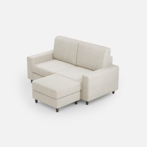 Divano Sakar 2 posti (due sedute da 60cm) + pouf misure esterne L.148 P.155 colore latte