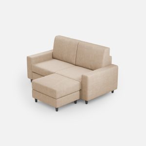 Divano Sakar 2 posti (due sedute da 60cm) + pouf misure esterne L.148 P.155 colore beige