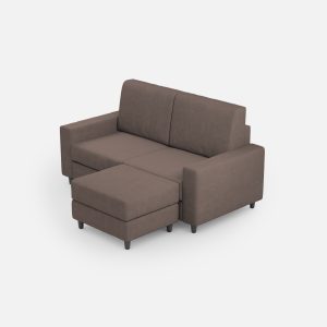 Divano Sakar 2 posti (due sedute da 60cm) + pouf misure esterne L.148 P.155 colore talpa