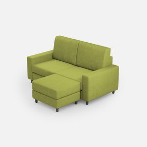 Divano Sakar 2 posti (due sedute da 60cm) + pouf misure esterne L.148 P.155 colore verde
