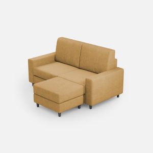 Divano Sakar 2 posti (due sedute da 60cm) + pouf misure esterne L.148 P.155 colore ocra