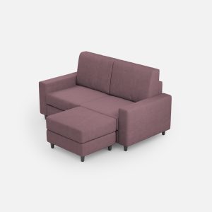 Divano Sakar 2 posti (due sedute da 60cm) + pouf misure esterne L.148 P.155 colore prugna