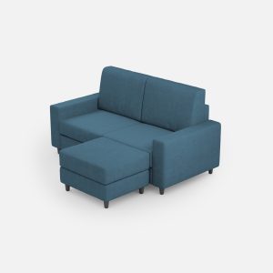 Divano Sakar 2 posti (due sedute da 60cm) + pouf misure esterne L.148 P.155 colore avio