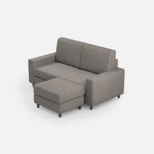 Divano Sakar 2 posti (due sedute da 60cm) + pouf misure esterne L.148 P.155 colore grigio