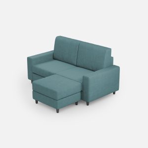 Divano Sakar 2 posti (due sedute da 60cm) + pouf misure esterne L.148 P.155 colore petrolio