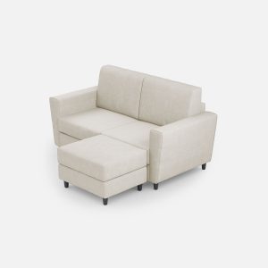 Divano Yasel 2 posti (due sedute da 60cm) + pouf misure esterne L.152 P.155 colore latte