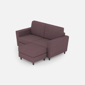 Divano Yasel 2 posti (due sedute da 60cm) + pouf misure esterne L.152 P.155 colore prugna