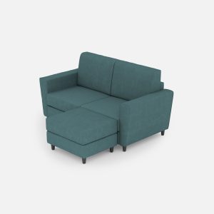 Divano Yasel 2 posti (due sedute da 60cm) + pouf misure esterne L.152 P.155 colore petrolio
