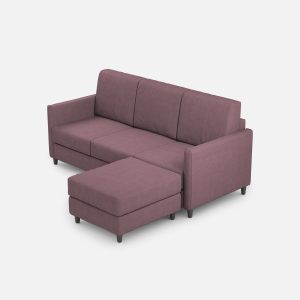 Divano Karay 3 posti (tre sedute da 60cm) + pouf misure esterne L.198 P.155 colore prugna