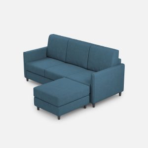 Divano Karay 3 posti (tre sedute da 60cm) + pouf misure esterne L.198 P.155 colore avio