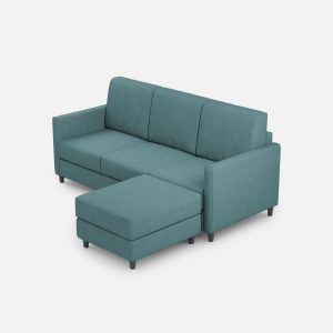 Divano Karay 3 posti (tre sedute da 60cm) + pouf misure esterne L.198 P.155 colore petrolio