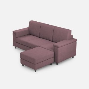 Divano Marrak 3 posti (tre sedute da 60cm) + pouf misure esterne L.208 P.155 colore prugna